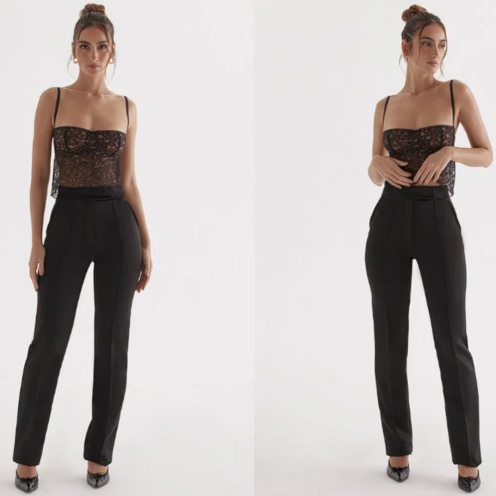 HOUSE OF CB 'Tansy' Black Satin Trousers NWOT - Picture 1 of 9